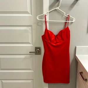 Red faux leather dress